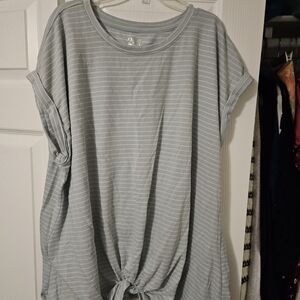 Maurices 24/7 Light Teal & White Striped Tie-Front Dolman Sleeve Top Size 2X
